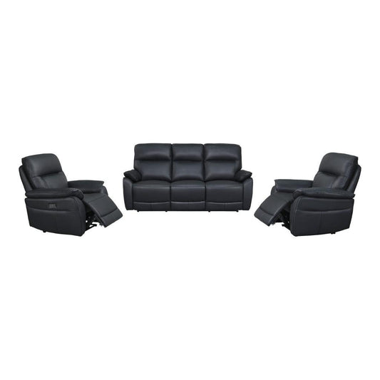 PERSI GENUINE LEATHER 3-SEATER + 2 SINGLE RECLINERS (ARMCHAIRS) SUITE BLACK - MyChocolateWood