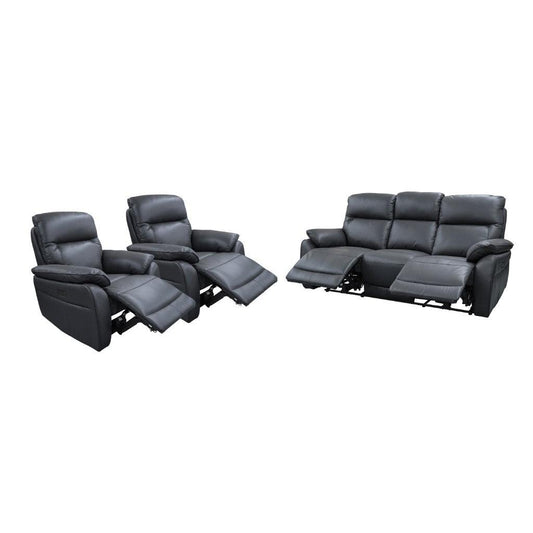 PERSI GENUINE LEATHER 3-SEATER + 2 SINGLE RECLINERS (ARMCHAIRS) SUITE GRAPHITE 3 PIECE LOUNGE SET - MyChocolateWood