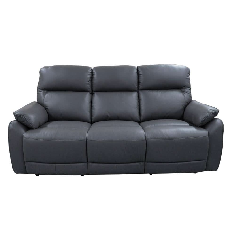 PERSI GENUINE LEATHER 3 SEATER SOFA WITH 2 POWER RECLINERS BLACK - MyChocolateWood