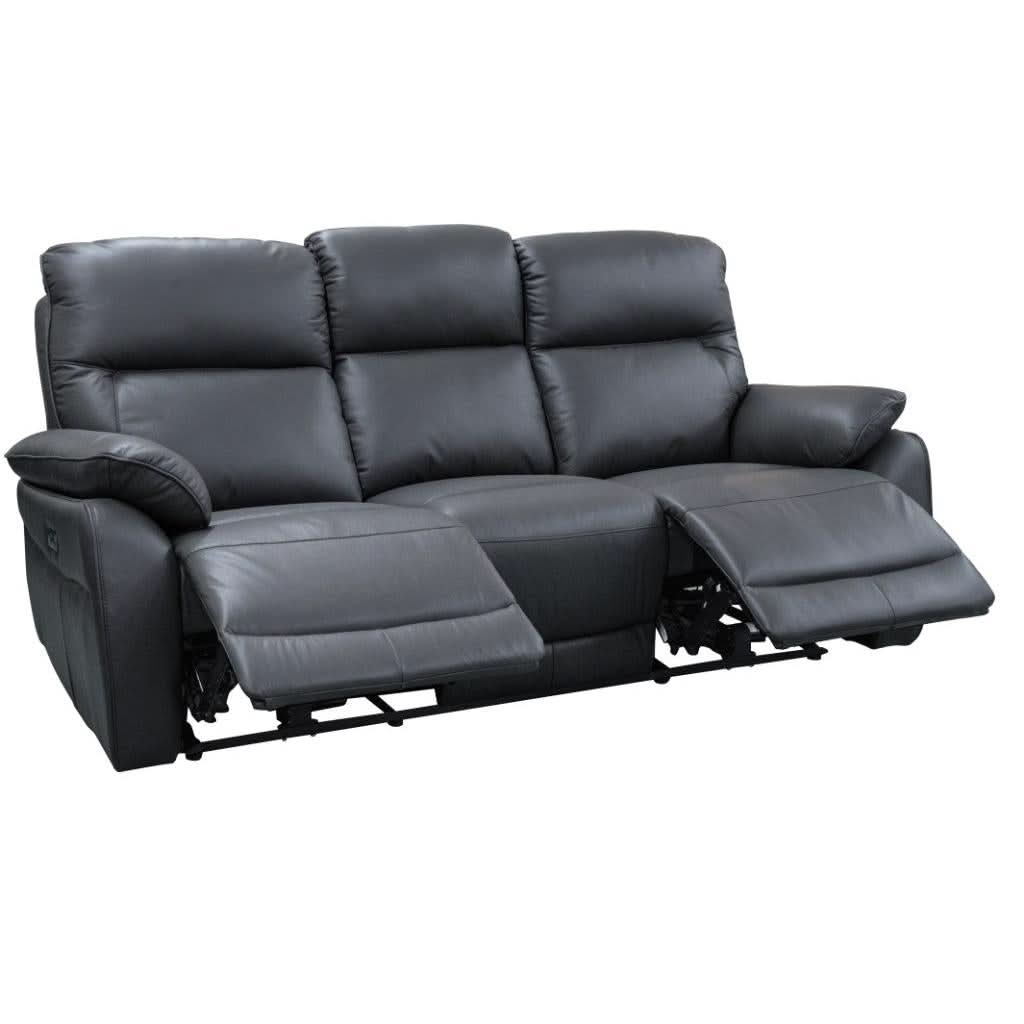 PERSI GENUINE LEATHER 3 SEATER SOFA WITH 2 POWER RECLINERS BLACK - MyChocolateWood