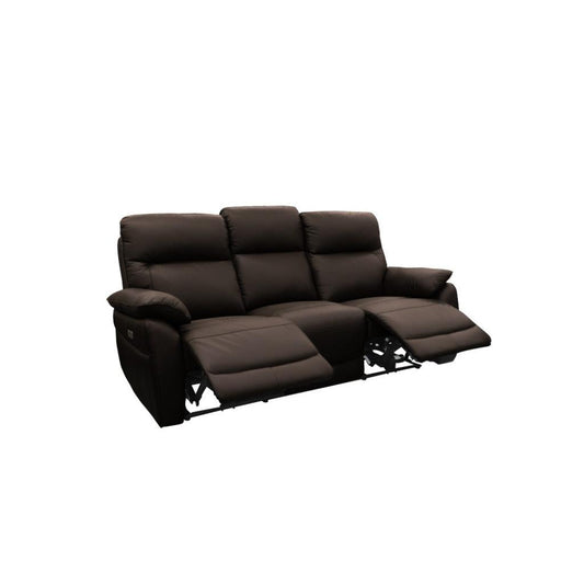 PERSI GENUINE LEATHER 3 SEATER SOFA WITH 2 POWER RECLINERS CHOCOLATE - MyChocolateWood
