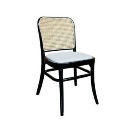 PHOENIX SOLID BEECHWOOD & RATTAN DINING CHAIR FABRIC SEAT IN BLACK - MyChocolateWood