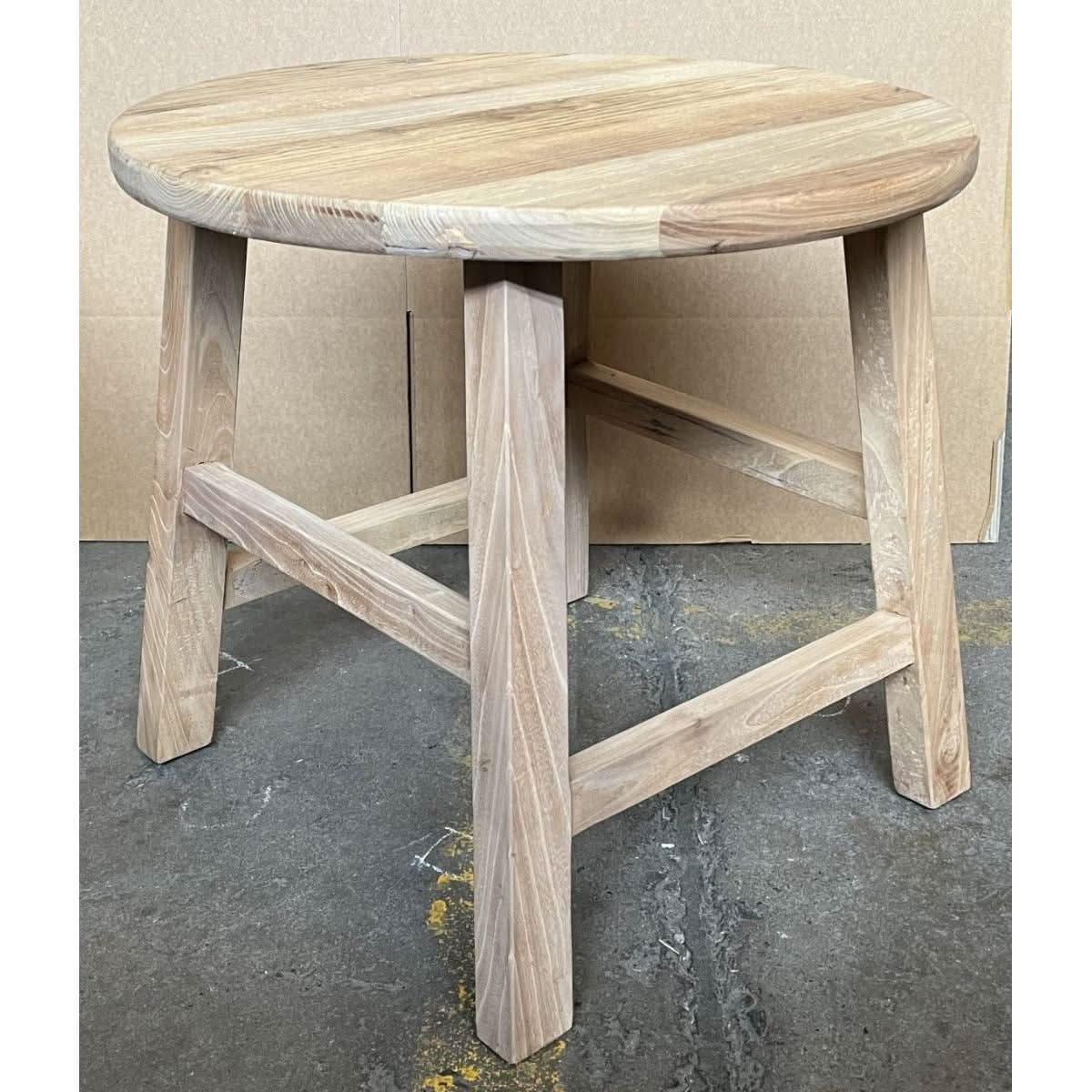 PIONEER 60CM DIAMETER ROUND LAMP/SIDE TABLE IN RECYCLED ELM - MyChocolateWood