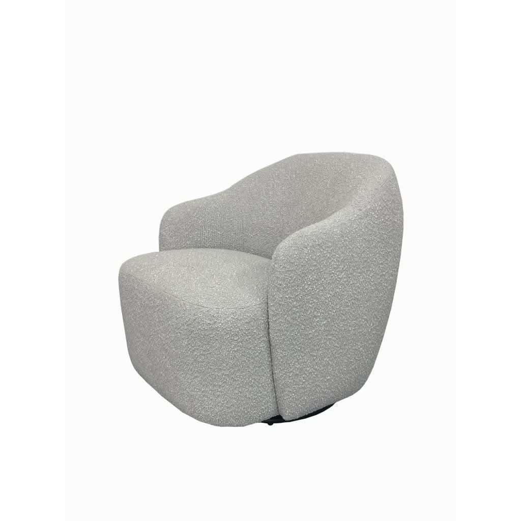 PRIMROSE BOUCLE FABRIC SWIVEL ARMCHAIR IN LIGHT GREY - MyChocolateWood