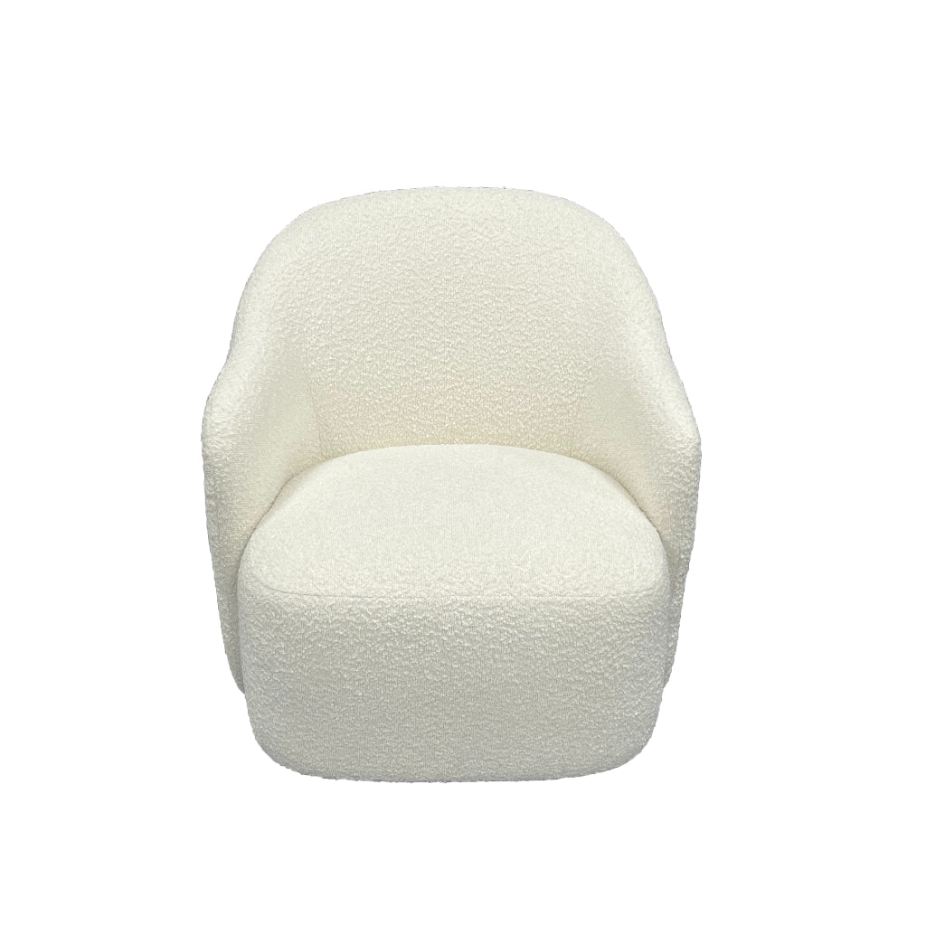 PRIMROSE BOUCLE FABRIC SWIVEL ARMCHAIR IN WHITE - MyChocolateWood