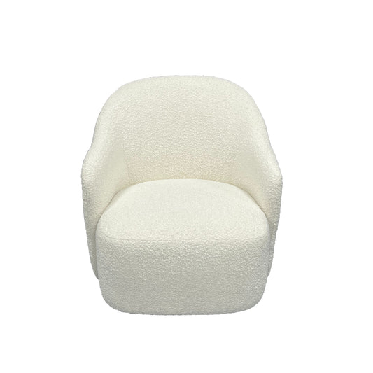 PRIMROSE BOUCLE FABRIC SWIVEL ARMCHAIR IN WHITE - MyChocolateWood