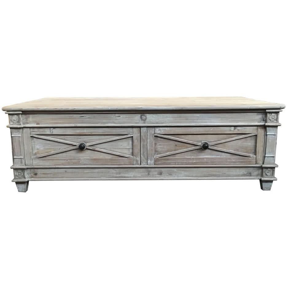 PROVENZ RECYCLED ELM RUSTIC 4 DRAWERS COFFEE TABLE - MyChocolateWood