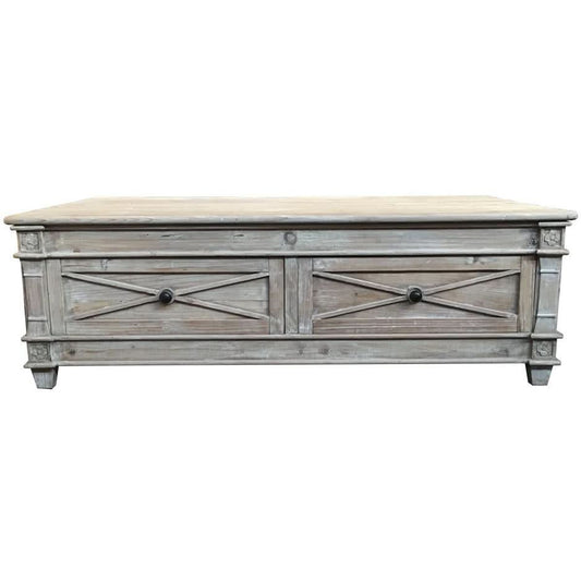 PROVENZ RECYCLED ELM RUSTIC 4 DRAWERS COFFEE TABLE - MyChocolateWood