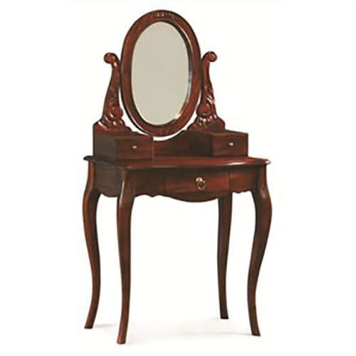 QUEEN ANN OVAL 1 DRAWER DRESSER WITH MIRROR IN SOLID MAHOGANY - MyChocolateWood