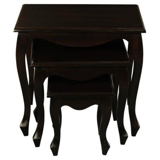 QUEEN ANN SOLID MAHOGANY NEST OF TABLES/SET OF 3 TABLES IN CHOCOLATE - MyChocolateWood