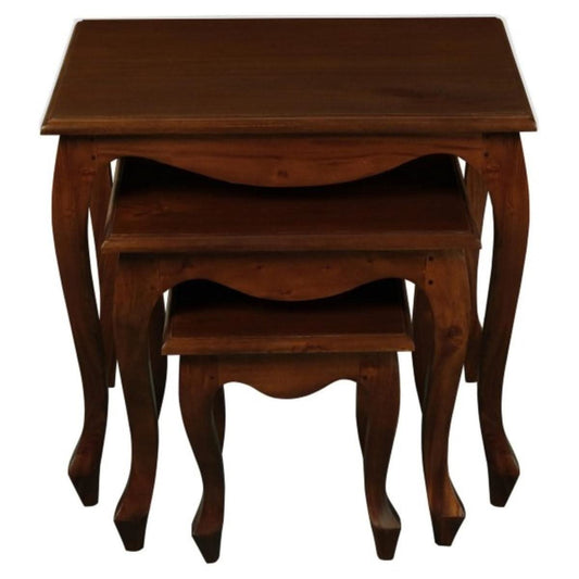 QUEEN ANN SOLID MAHOGANY NEST OF TABLES/SET OF 3 TABLES IN MAHOGANY - MyChocolateWood
