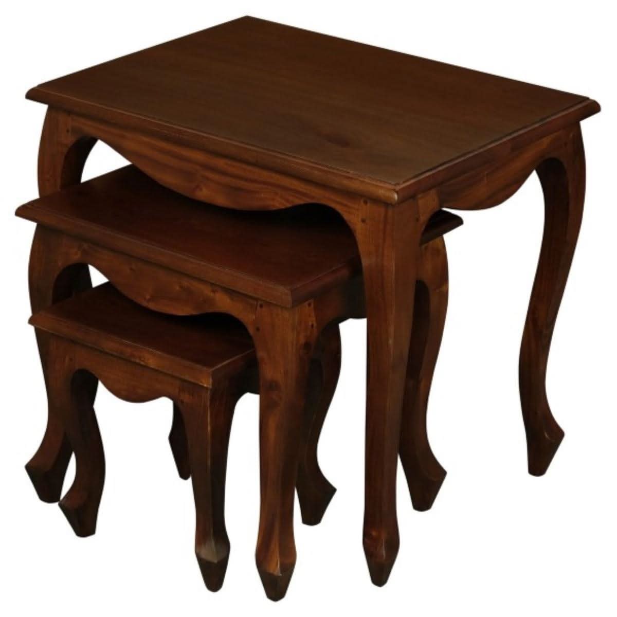 QUEEN ANN SOLID MAHOGANY NEST OF TABLES/SET OF 3 TABLES IN MAHOGANY - MyChocolateWood