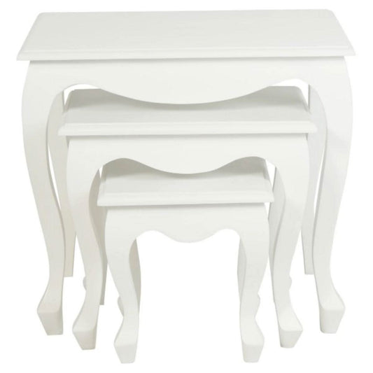 QUEEN ANN SOLID MAHOGANY NEST OF TABLES/SET OF 3 TABLES IN WHITE - MyChocolateWood