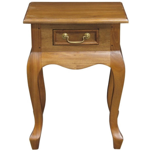 QUEEN ANN SOLID MAHOGANY TIMBER SINGLE DRAWER LAMP TABLE - LIGHT PECAN - MyChocolateWood