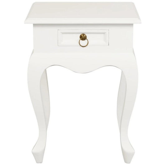 QUEEN ANN SOLID MAHOGANY TIMBER SINGLE DRAWER LAMP TABLE - WHITE - MyChocolateWood