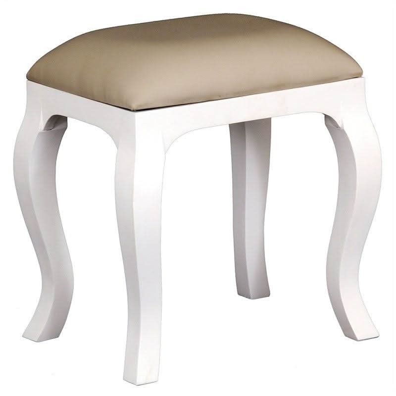 QUEEN ANNE SOLID MAHOGANY DRESSING STOOL - WHITE - MyChocolateWood