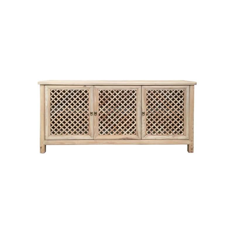 RAFAEL RECYCLED ELM BUFFET IN NATURAL FINISH WITH 3 LATTICE DOORS - MyChocolateWood