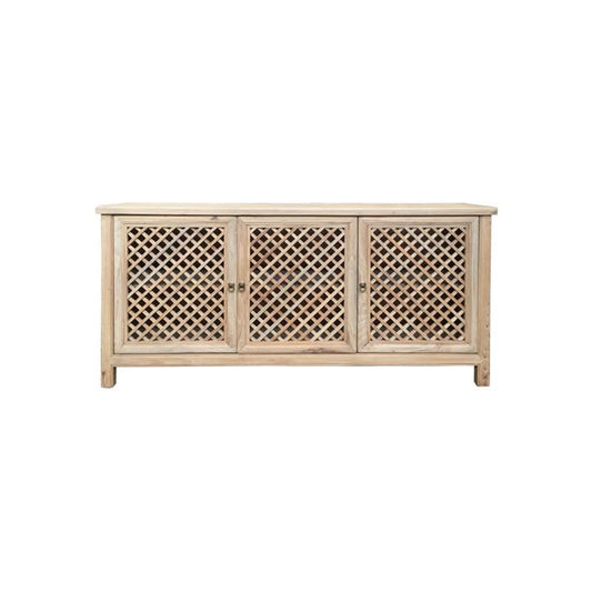RAFAEL RECYCLED ELM BUFFET IN NATURAL FINISH WITH 3 LATTICE DOORS - MyChocolateWood
