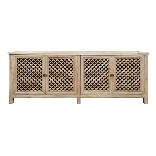 RAFAEL RECYCLED ELM BUFFET/SIDEBOARD IN NATURAL FINISH WITH 4 LATTICE DOORS - MyChocolateWood