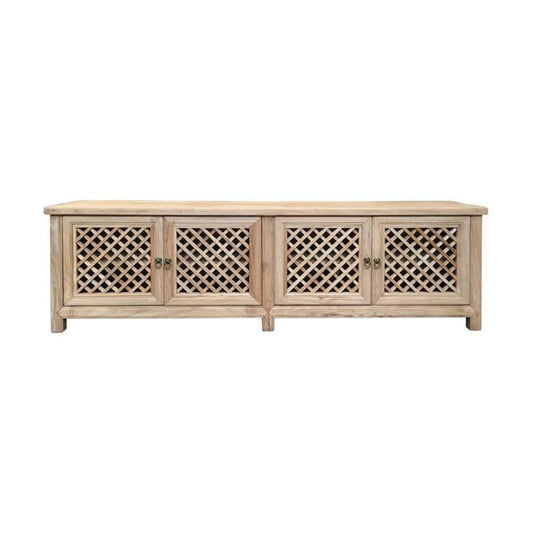 RAFAEL RECYCLED ELM TV UNIT IN NATURAL WITH 4 LATTICE DOORS 200 cm - MyChocolateWood