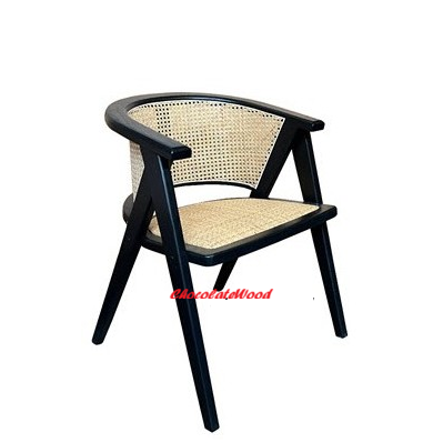 RAVELLA  SOLID ELMWOOD/RATTAN CHAIR KITCHEN CHAIR  DINING CHAIR ACCENT CHAIR  BLACK - MyChocolateWood