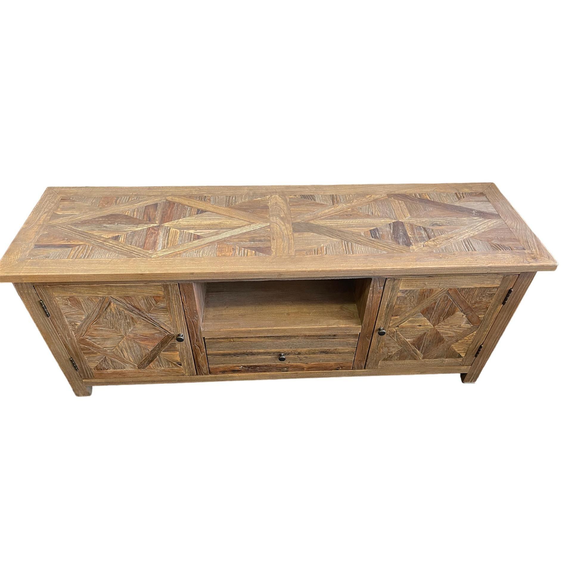 RECYCLED ELM 150CM PARQUETRY TOP TV UNIT - MyChocolateWood