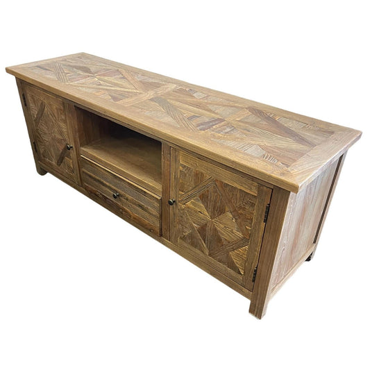 RECYCLED ELM 150CM PARQUETRY TOP TV UNIT - MyChocolateWood