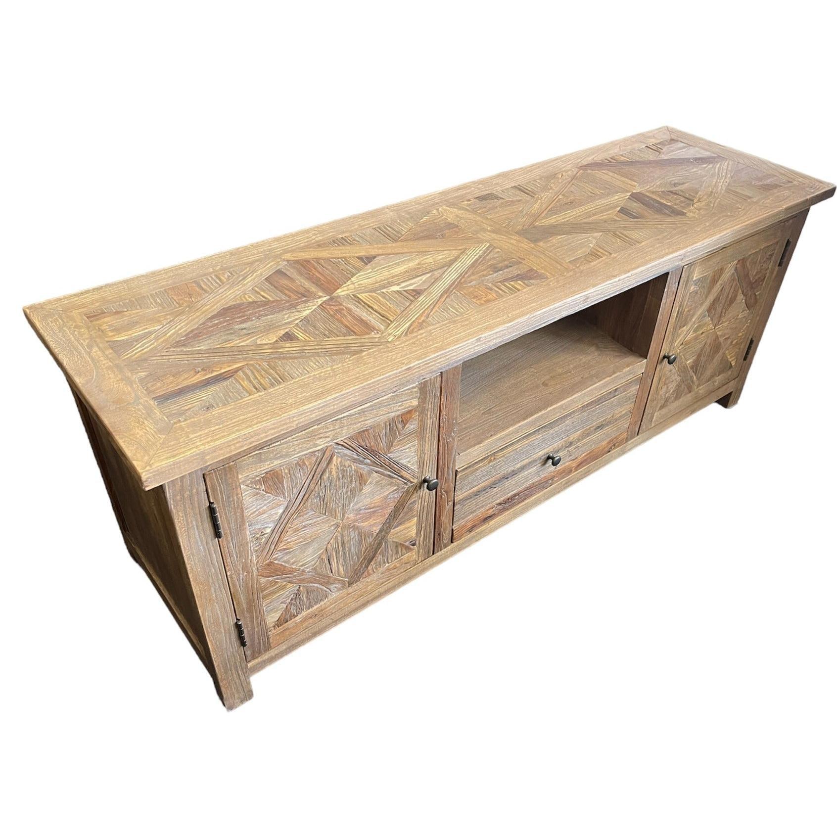 RECYCLED ELM 150CM PARQUETRY TOP TV UNIT - MyChocolateWood