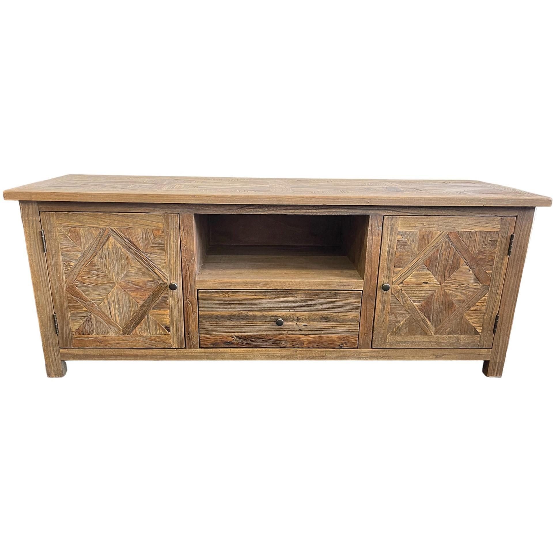 RECYCLED ELM 150CM PARQUETRY TOP TV UNIT - MyChocolateWood