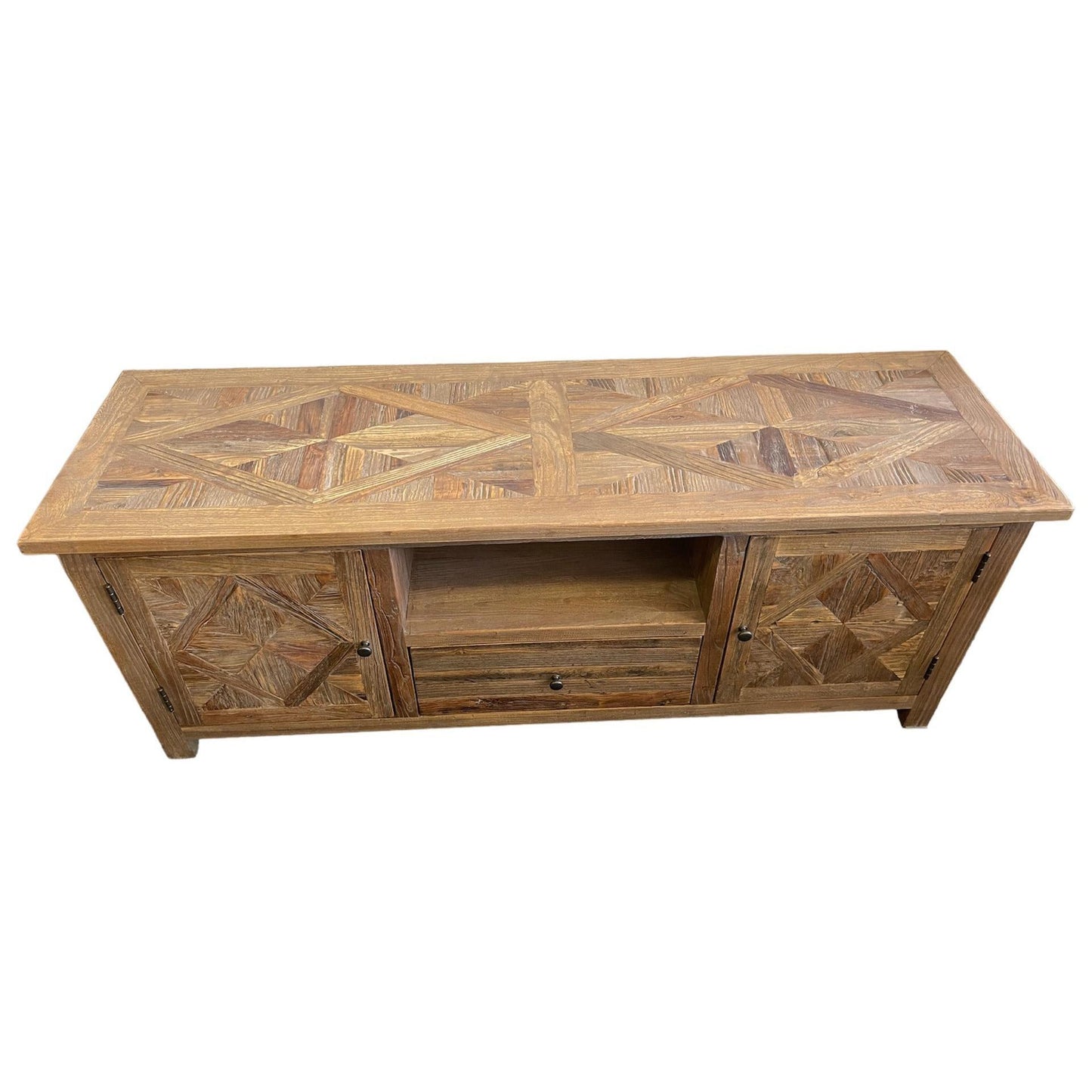 RECYCLED ELM 150CM PARQUETRY TOP TV UNIT - MyChocolateWood