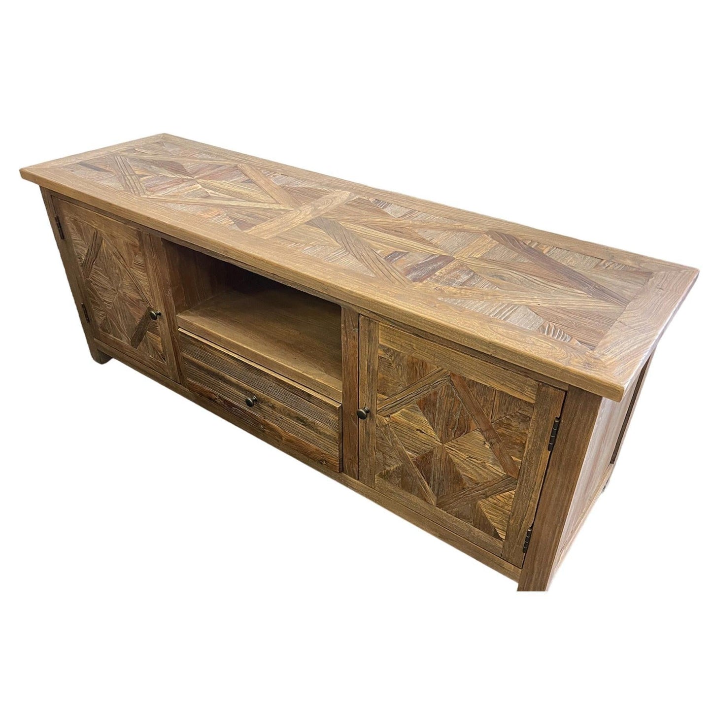 RECYCLED ELM 150CM PARQUETRY TOP TV UNIT - MyChocolateWood
