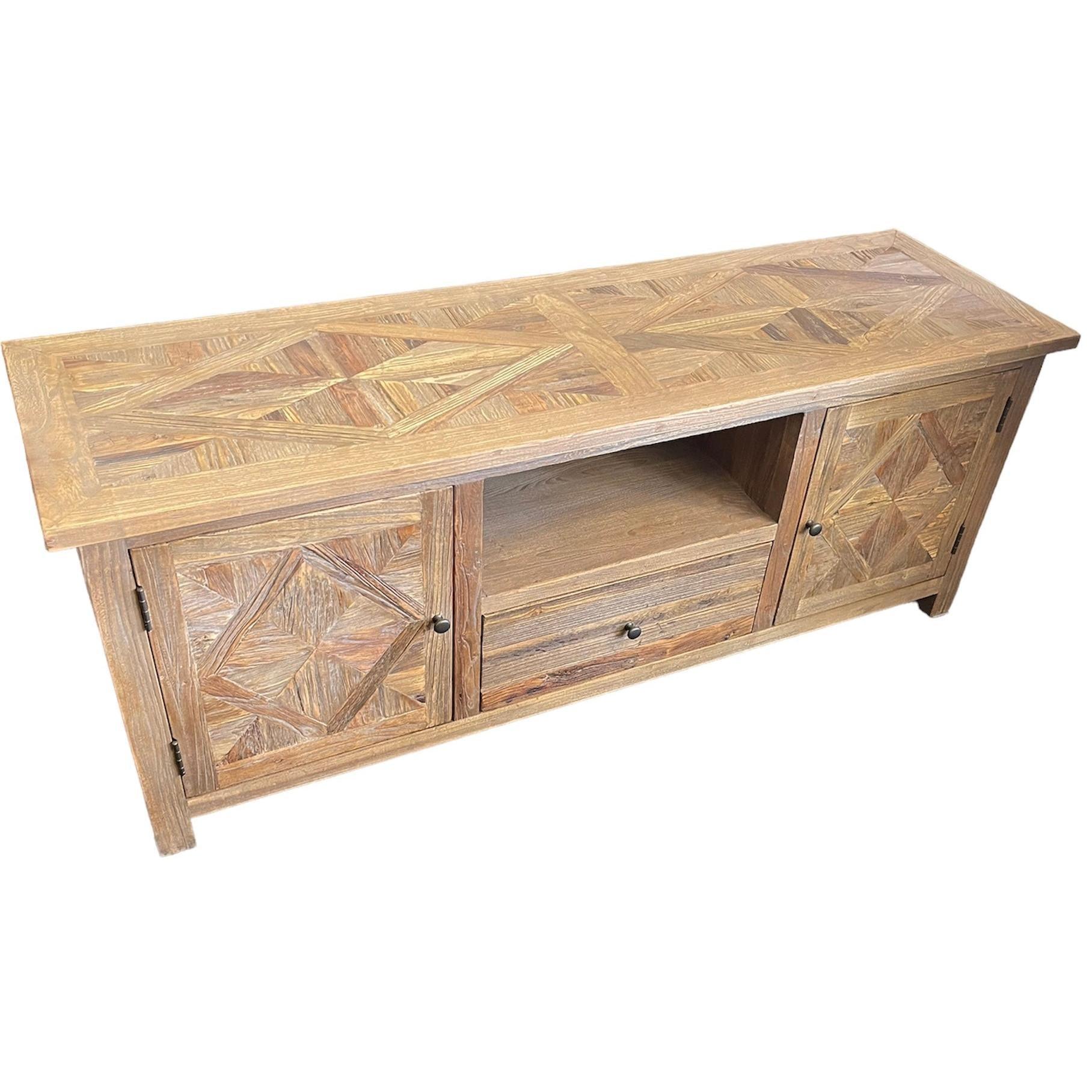 RECYCLED ELM 150CM PARQUETRY TOP TV UNIT - MyChocolateWood