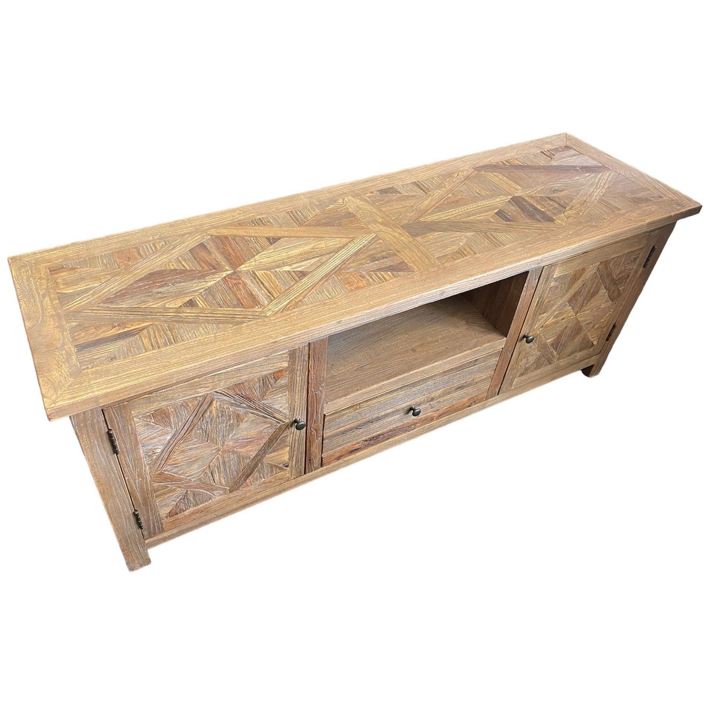 RECYCLED ELM 150CM PARQUETRY TOP TV UNIT - MyChocolateWood