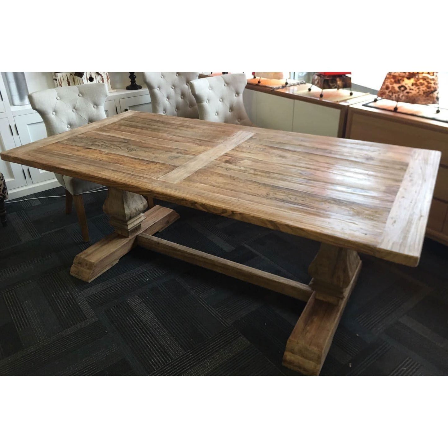 RHIANNON FARMHOUSE HAMPTON STYLE RUSTIC DINING TABLE 245CM - MyChocolateWood