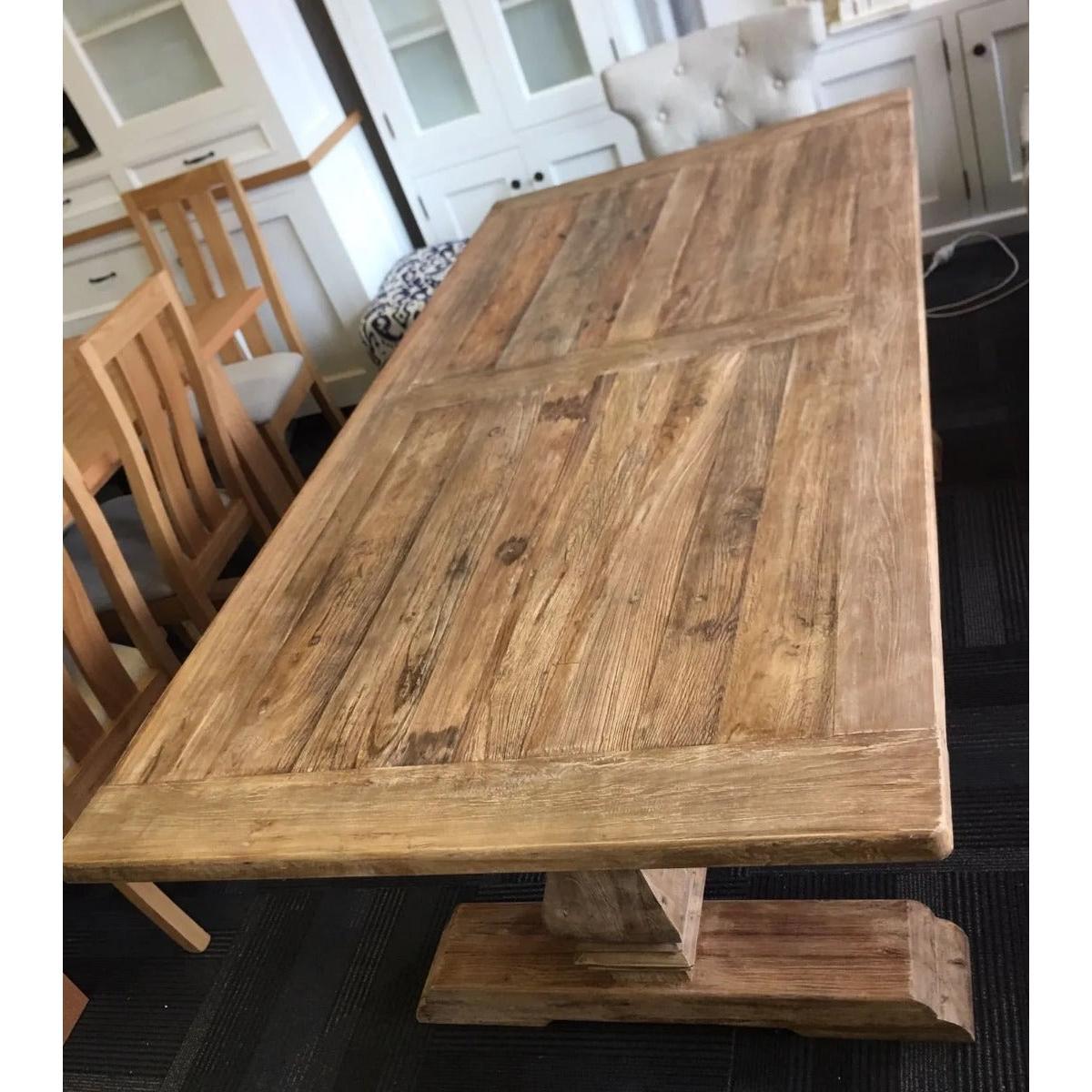 RHIANNON FARMHOUSE RUSTIC DINING TABLE 200CM + 2 X RHIANNON FARMHOUSE BENCHES IN RECYCLED ELM - MyChocolateWood