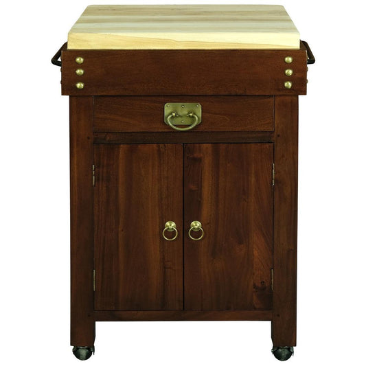 RICARDO SOLID MAHOGANY TIMBER SMALL BUTCHER BLOCK KITCHEN ISLAND WITH CASTORS - MAHOGANY COLOUR - MyChocolateWood
