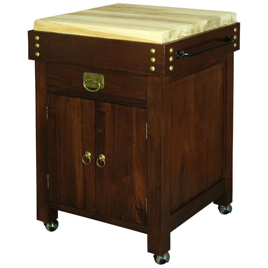 RICARDO SOLID MAHOGANY TIMBER SMALL BUTCHER BLOCK KITCHEN ISLAND WITH CASTORS - MAHOGANY COLOUR - MyChocolateWood