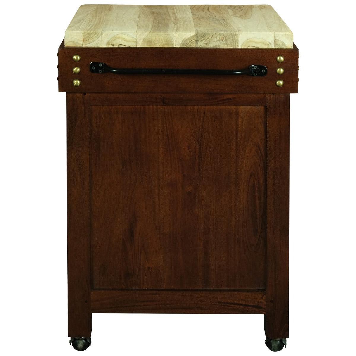 RICARDO SOLID MAHOGANY TIMBER SMALL BUTCHER BLOCK KITCHEN ISLAND WITH CASTORS - MAHOGANY COLOUR - MyChocolateWood
