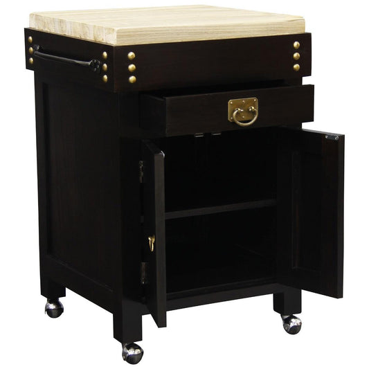 RICARDO SOLID MAHOGANY TIMBER SMALL BUTCHER'S BLOCK KITCHEN ISLAND IN CHOCOLATE - WITH CASTORS - MyChocolateWood