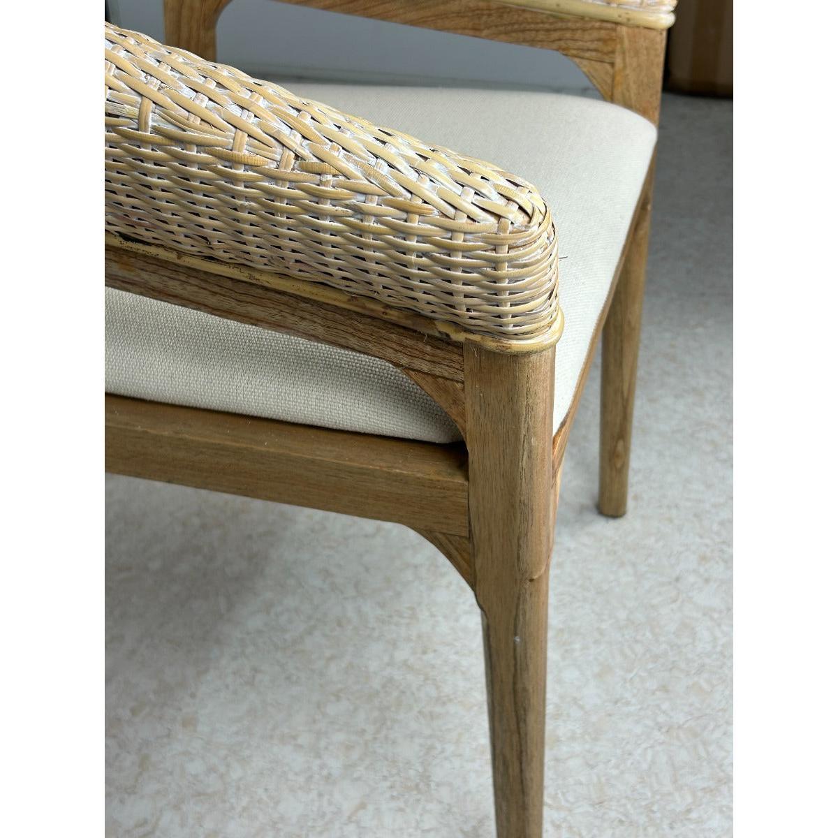 RICCO HAMPTONS CHAIR DINING CHAIR ARMCHAIR WHITEWASHED RATTAN /BROWN MINDI LEGS - MyChocolateWood