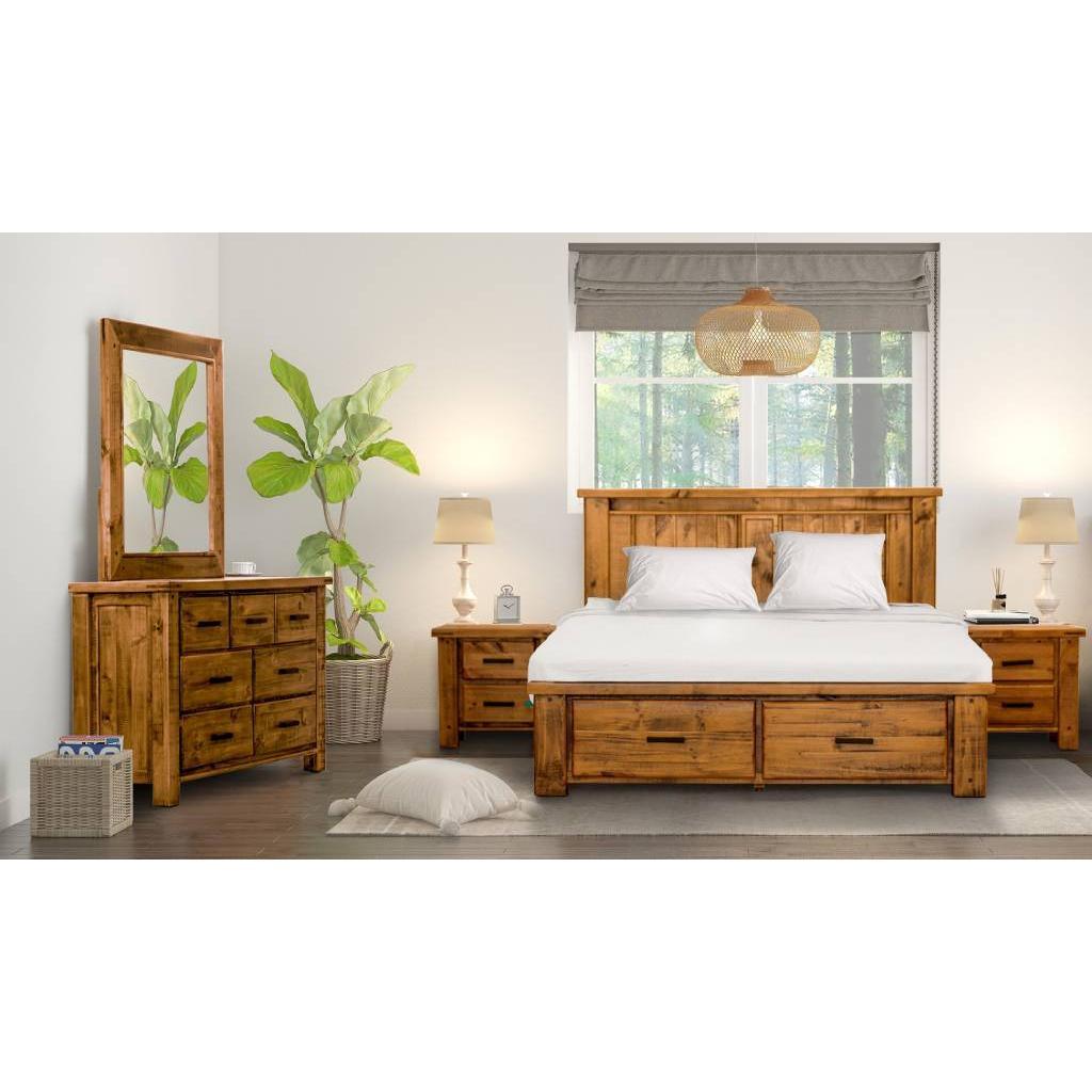 RICHMOND QUEEN SIZE BED WITH DRESSER + MIRROR & TWO BEDSIDE TABLES - PACKAGE DEAL - MyChocolateWood