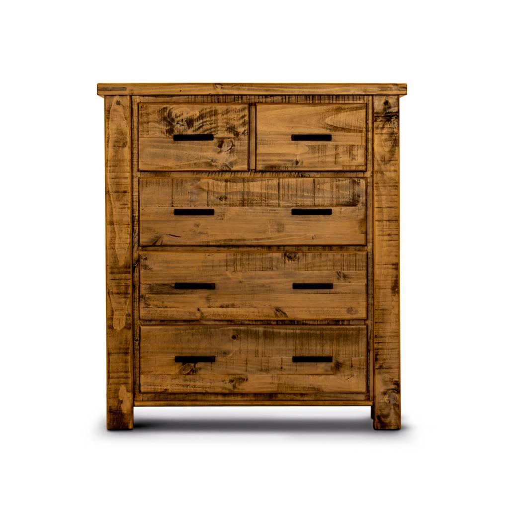 RICHMOND SOLID PINE TALLBOY 2 OVER 3 DRAWERS/CHEST OF 2 OVER 3 DRAWERS RUSTIC OAK - MyChocolateWood