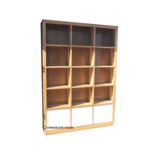 RODIN 9 CUBE 3 DRAWER DISPLAY CABINET IN TASSIE OAK CLEAR LACQUER CUSTOM MADE - MyChocolateWood