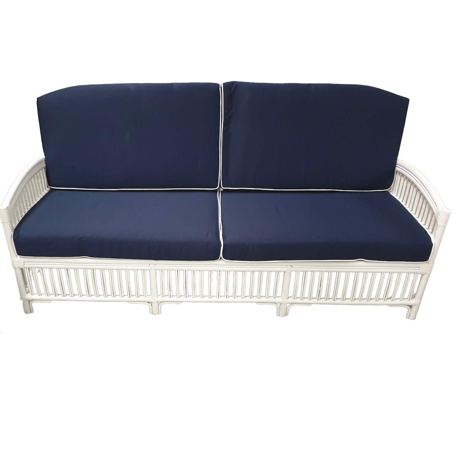 ROMAN WHITE RATTAN LOUNGE W/BLUE CUSHION - MyChocolateWood