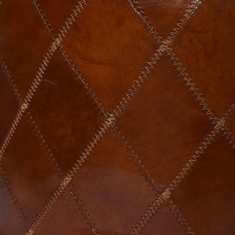 RONNIE ROUND OTTOMAN IN AGED LEATHER WITH DIAMOND EMBROIDERY DETAILING - MyChocolateWood