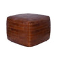 RONNIE SQUARE OTTOMAN IN AGED LEATHER WITH EMBROIDERED BRICK MOTIF - MyChocolateWood