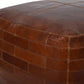 RONNIE SQUARE OTTOMAN IN AGED LEATHER WITH EMBROIDERED BRICK MOTIF - MyChocolateWood