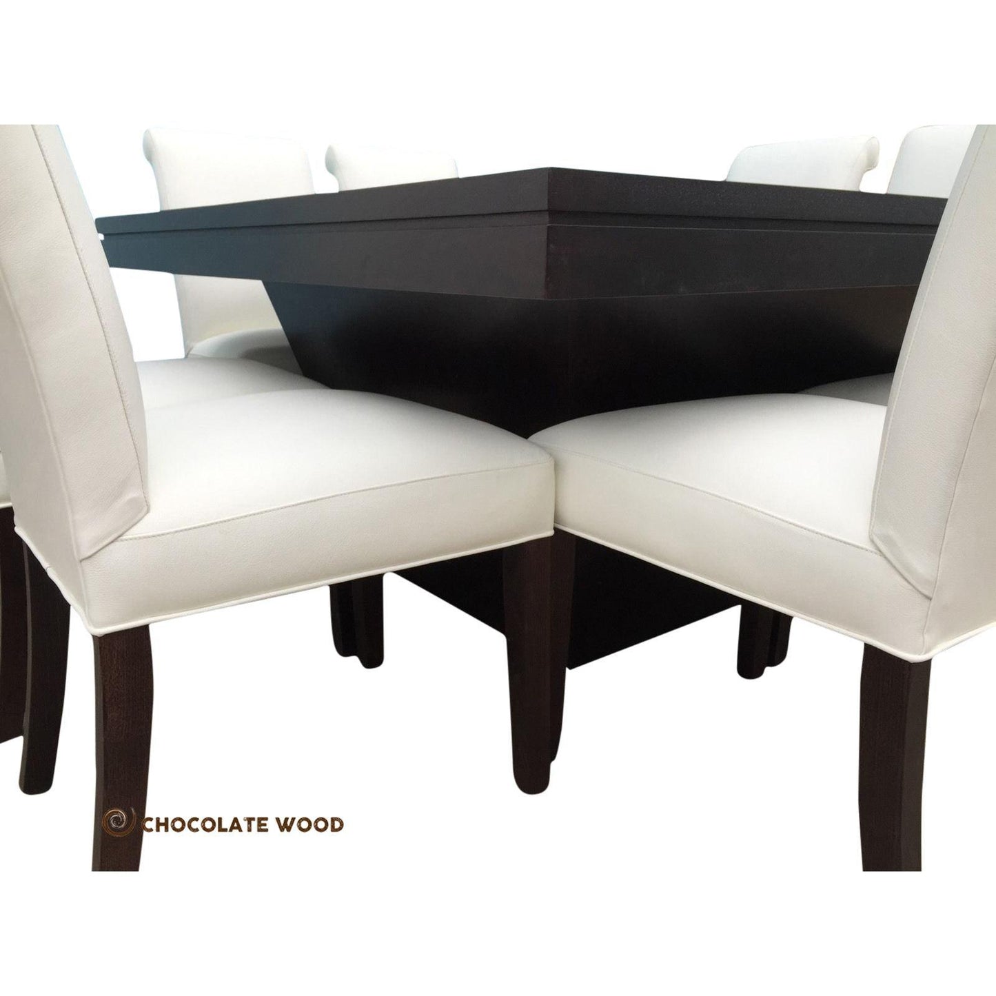 ROSA AUSSIE OAK SQUARE DINING TABLE IN BLACK 1500MM+ 8 WHITE LEATHER DINING CHAIRS - MyChocolateWood