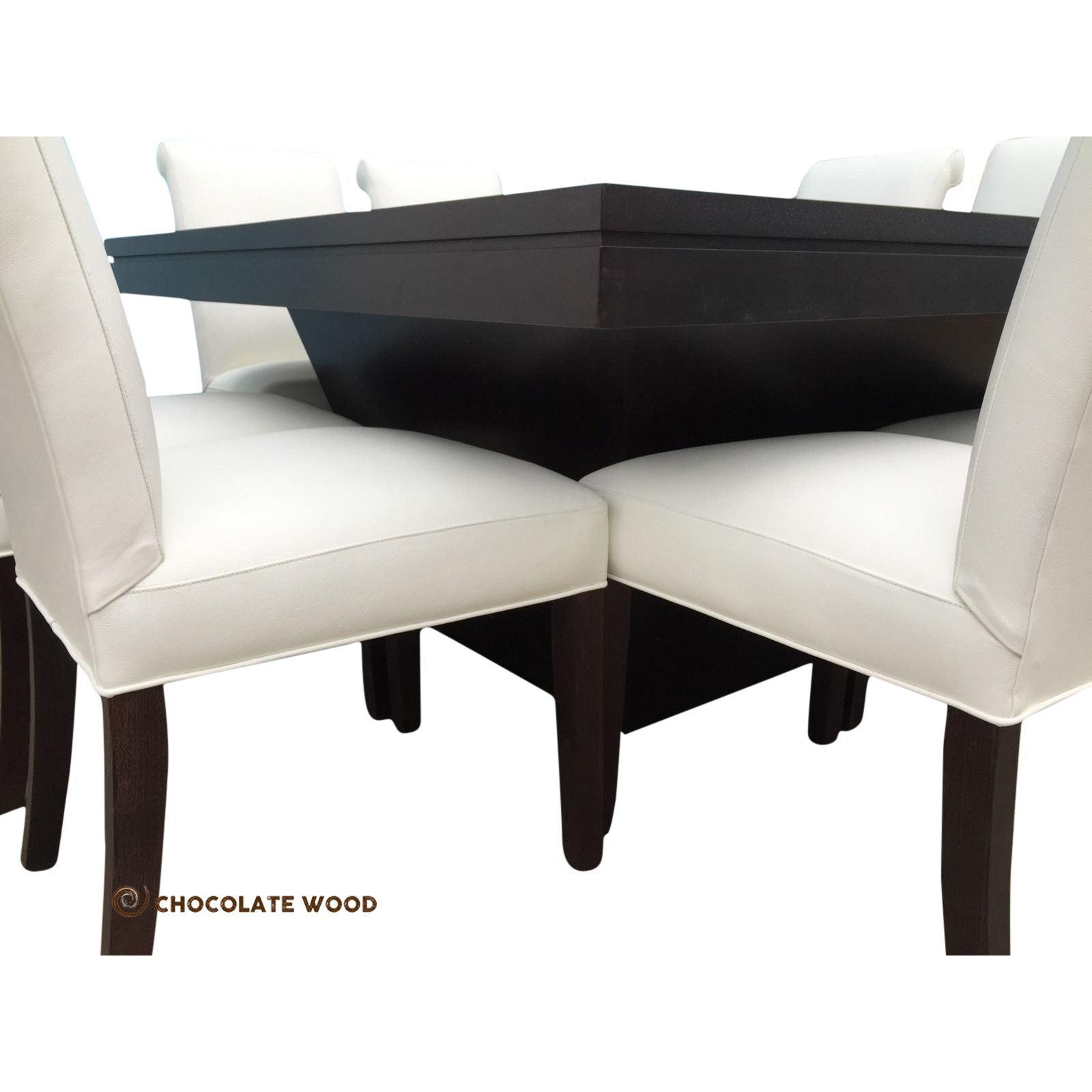 ROSA AUSSIE OAK SQUARE DINING TABLE IN BLACK 1500MM+ 8 WHITE LEATHER DINING CHAIRS - MyChocolateWood