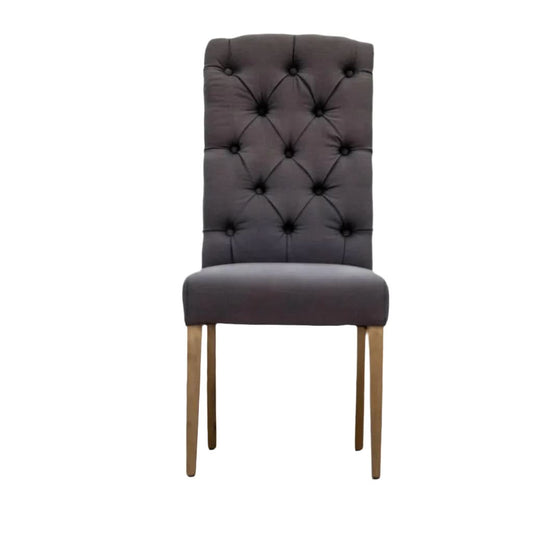 ROSSI HAMPTONS SOLID RUBBER WOOD DINING CHAIR WITH A CHARCOAL LINEN FABRIC - MyChocolateWood
